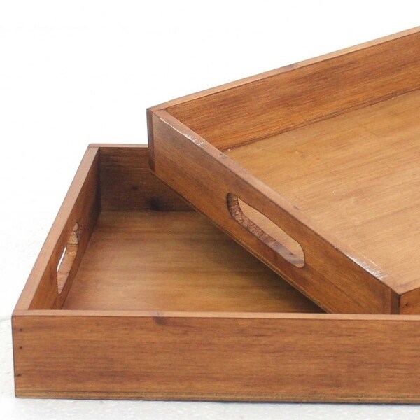 14.5 x 22.5 x 2.5 Brown Country Cottage Wooden Serving Tray 2pc - 14.5 x 22.5 x 2.5