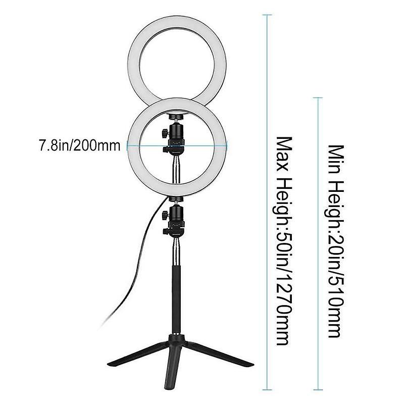 Five In One 20cm Led Live Dimmable Ring Light Set Retractable Photography Selfie Tripod Universal