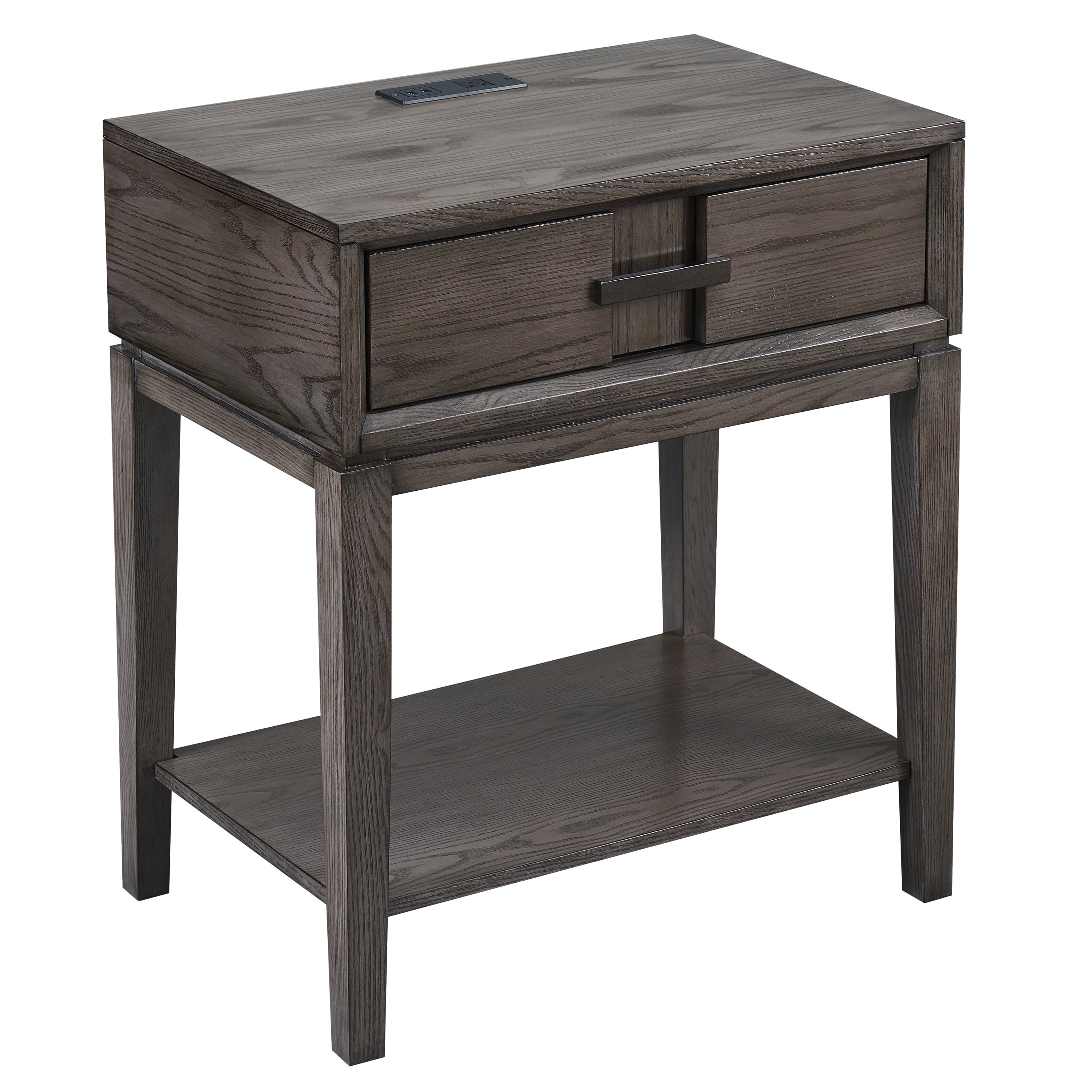 Design House Oak Recessed Design Side Table with AC/USB in Smoke Gray