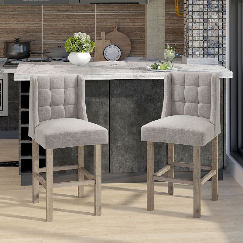 HOMCOM Tufted Counter Height Bar Stools Set of 2 Upholstered Bar Chairs