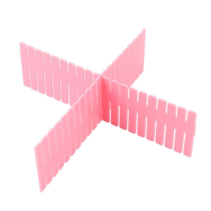 Household Plastic Adjustable Separator Grid Tidy Drawer Dividers Pink 12 Pcs