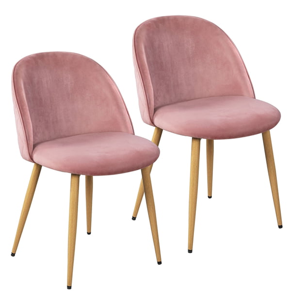 SMILE MART 2pcs Mid Century Upholstered Velvet Dining Chairs， Pink