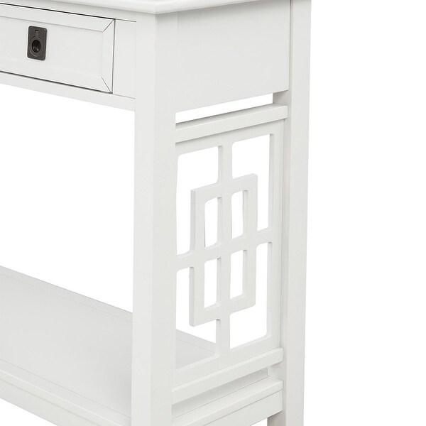 Console Table with 2 Drawers and Bottom Shelf Home Entryway Hallway Rustic Storage Sofa Table， White