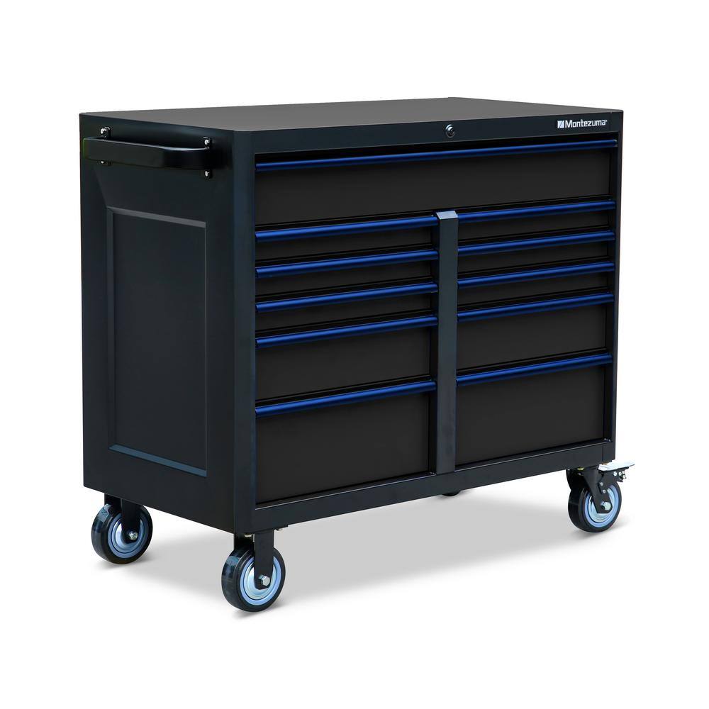 Montezuma 46 in. x 24 in. 11-Drawer Roller Cabinet Tool Chest with Power and USB Outlets in Black and Blue BKM462411TC