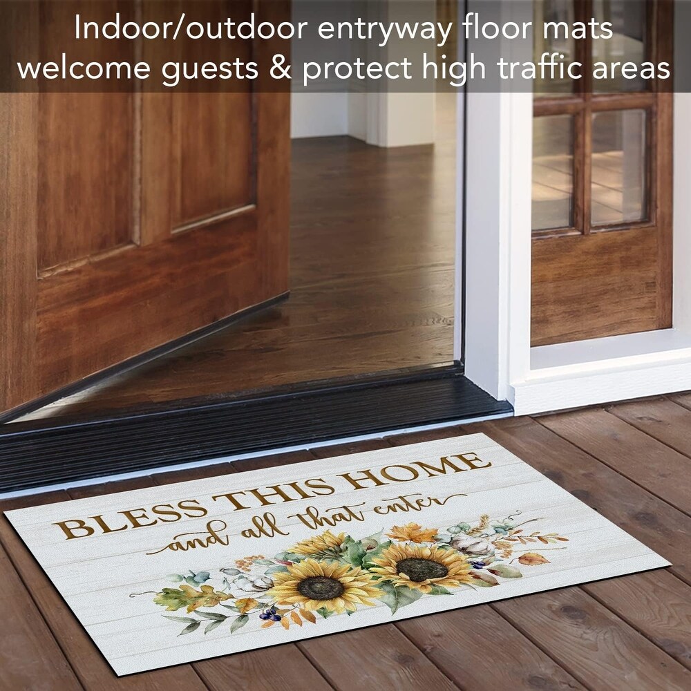 Bless This Home Fall Indoor/Outdoor Entryway Mat Made in The USA Low Profile Protective Non Skid Rubber Backing 29.5\