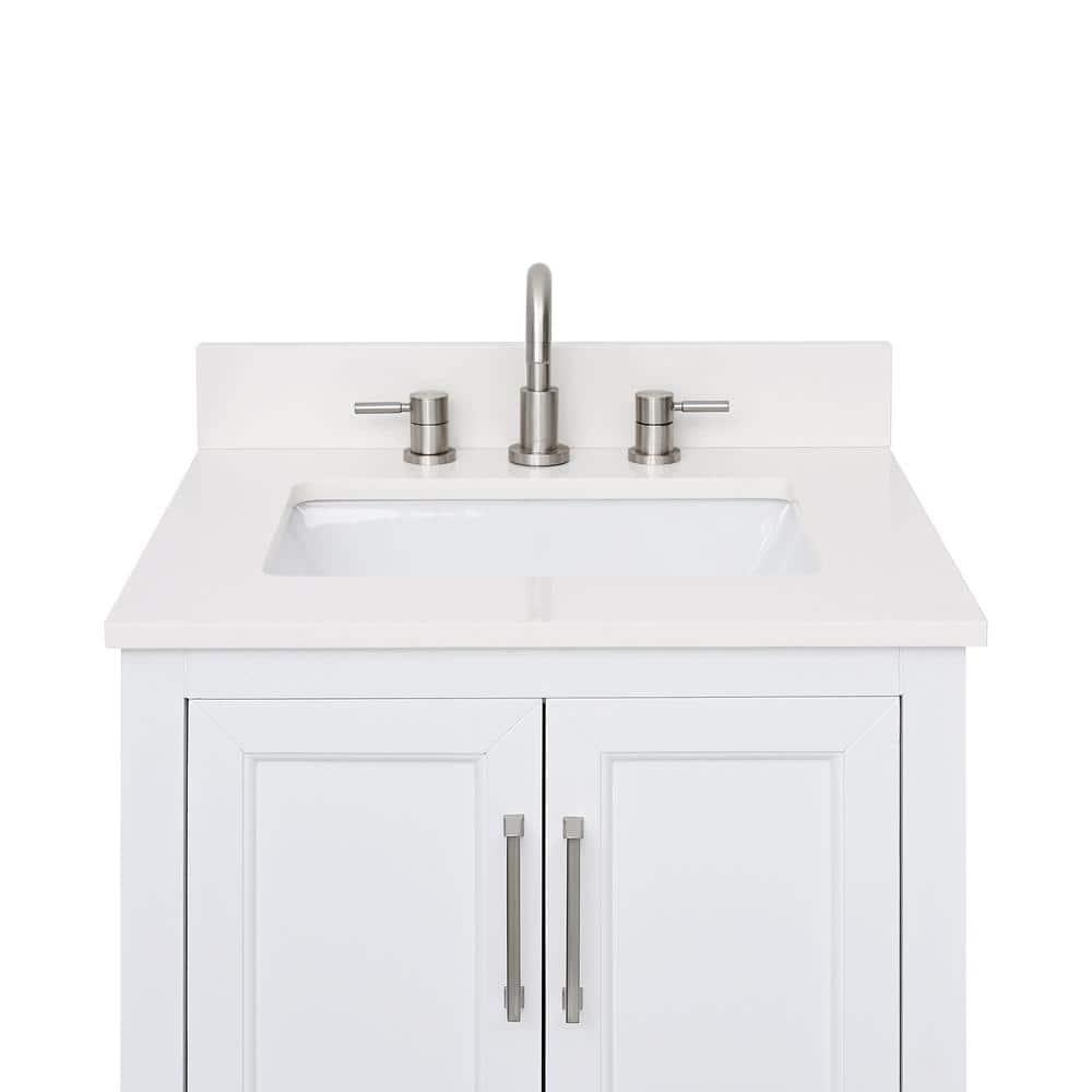 Home Decorators Collection 25 in W x 22 in D Quartz Vanity Top in Warm White with White Basin