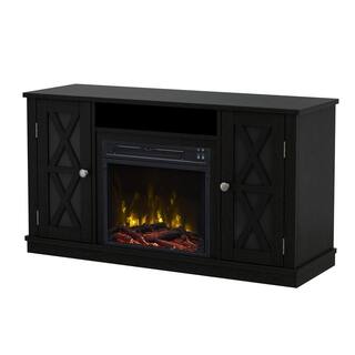 Twin Star Home 47.5 in. Freestanding Wooden Electric Fireplace TV Stand in Black 18MM6092-PB84S