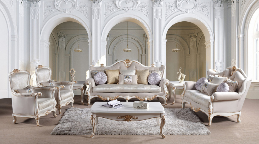 Infinity 6 Piece White and Gold Living Room Set   Victorian   Living Room Furniture Sets   by Infinity Furniture  Houzz