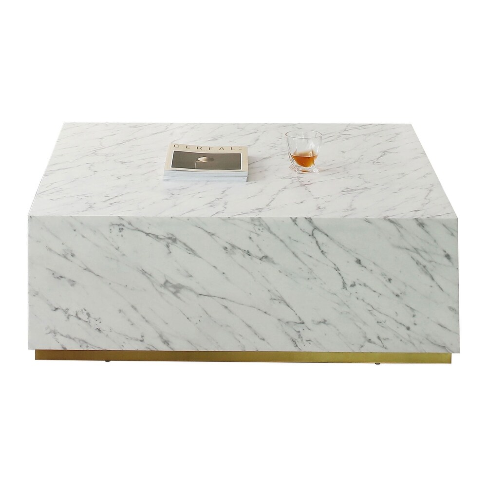 Marble Coffee Tables Square End Tables with Gold Pedestal Sofa Tables