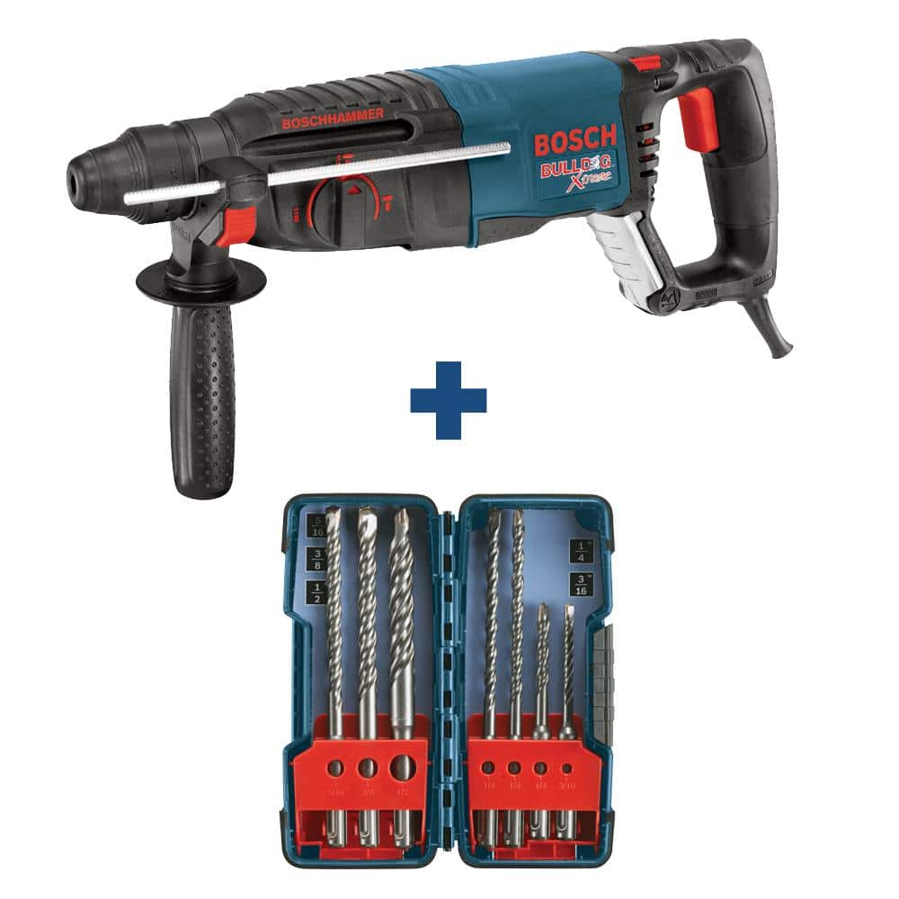 Bosch Bulldog Xtreme 8A Corded 1 in. Variable Speed SDS-Plus Rotary Hammer w/ Case+Carbide-Tipped SDS-Plus Bit Set(7-Piece) 11255VSR+HCK001