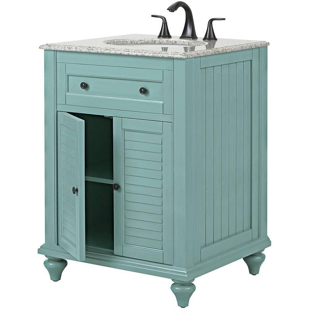 Home Decorators Collection Hamilton Shutter 31 in. W x 22 in. D Bath Vanity in Sea Glass with Granite Vanity Top in Grey with White Sink 10806-VS31H-SG