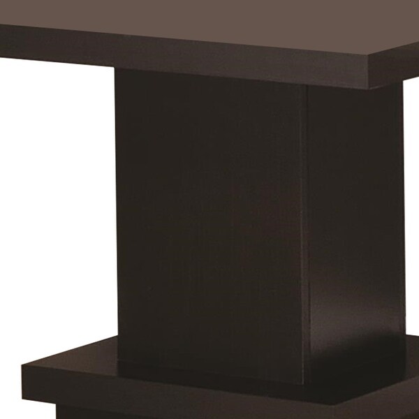 Contemporary End Table With Pedestal Base， Cappuccino Brown