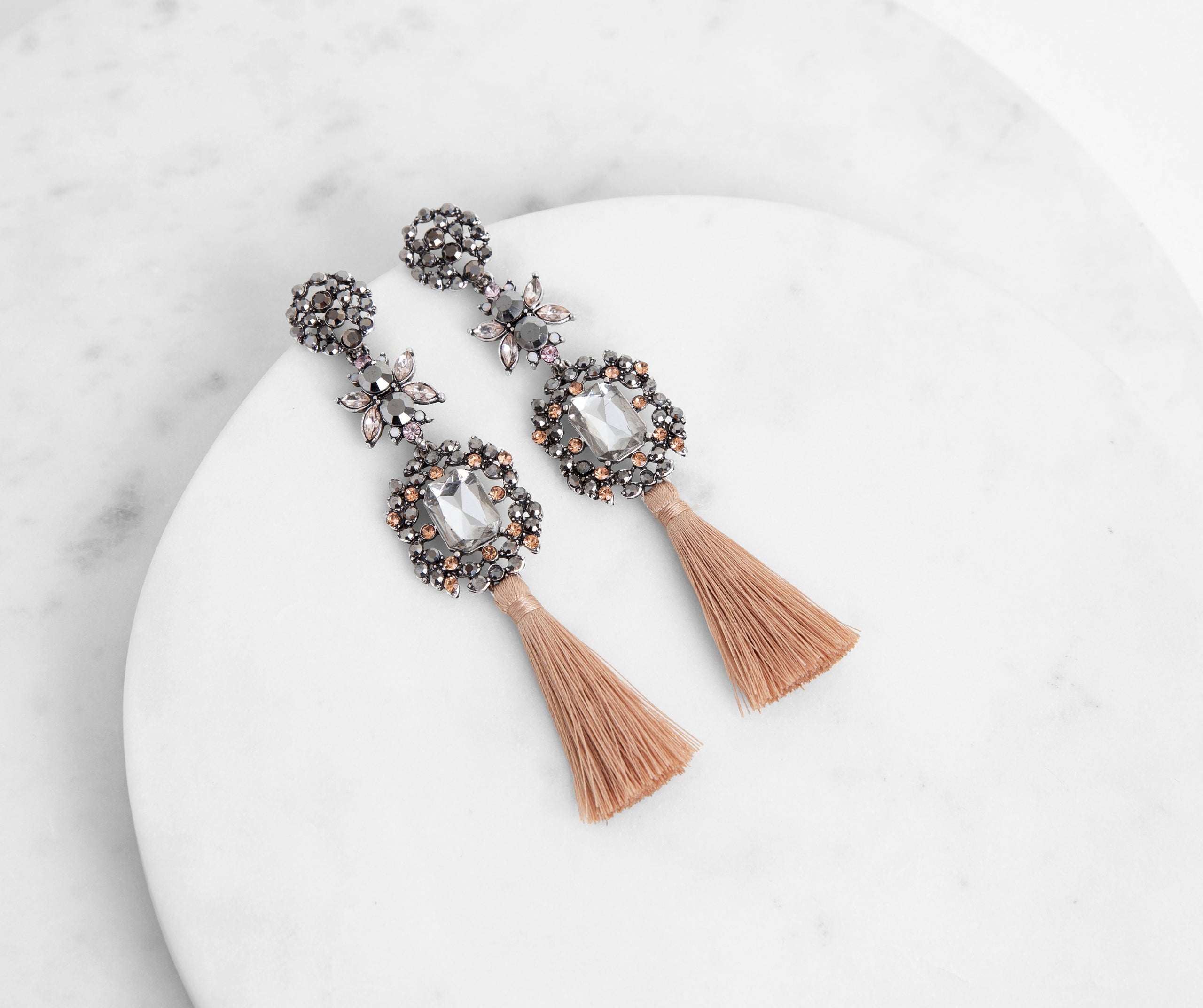 True Stunner Tiered Rhinestone Tassel Earrings