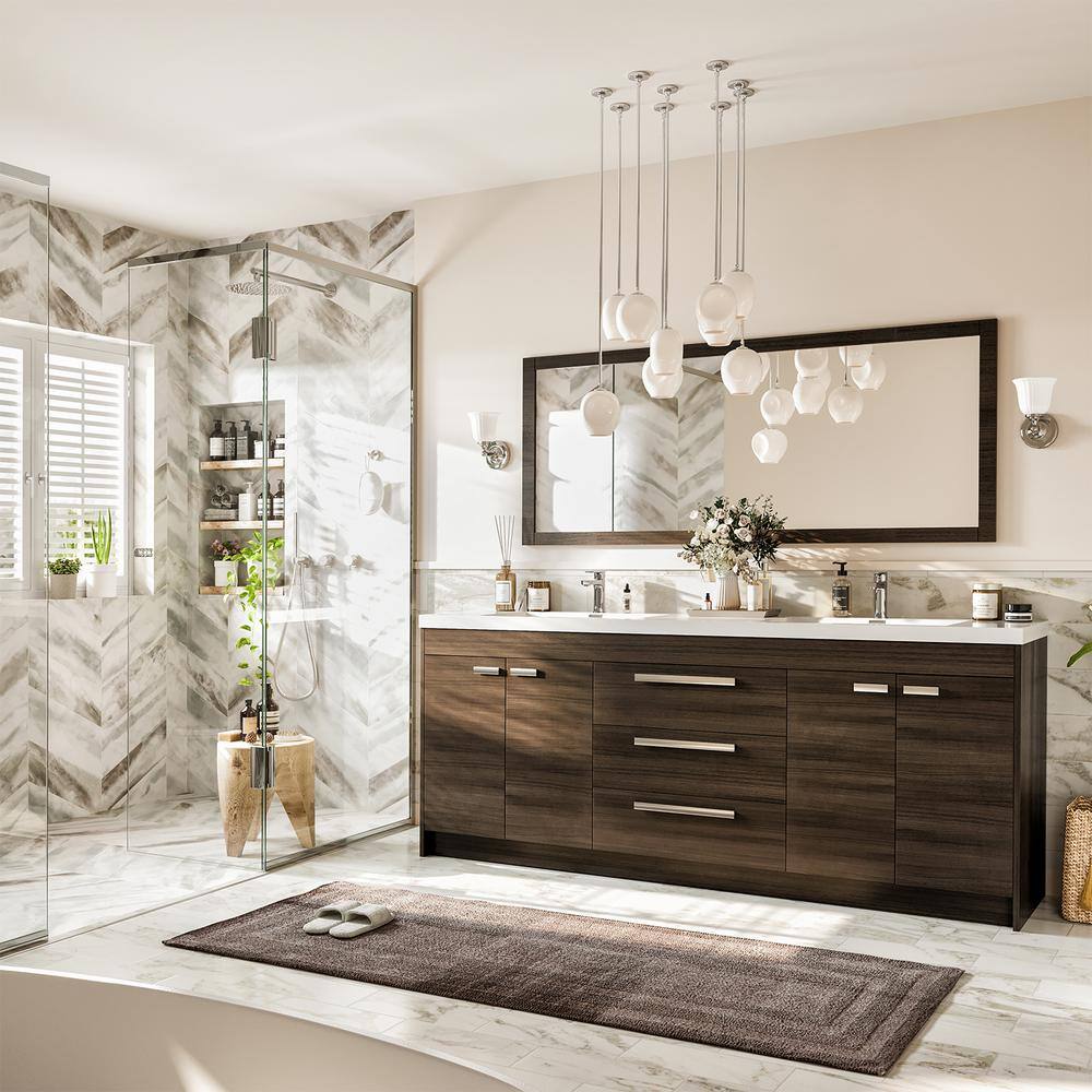 Eviva Lugano 84 in. W x 19 in. D x 34 in. H Double Bathroom Vanity in Gray Oak with White Acrylic Top with White Sinks EVVN1900-8-84GOK