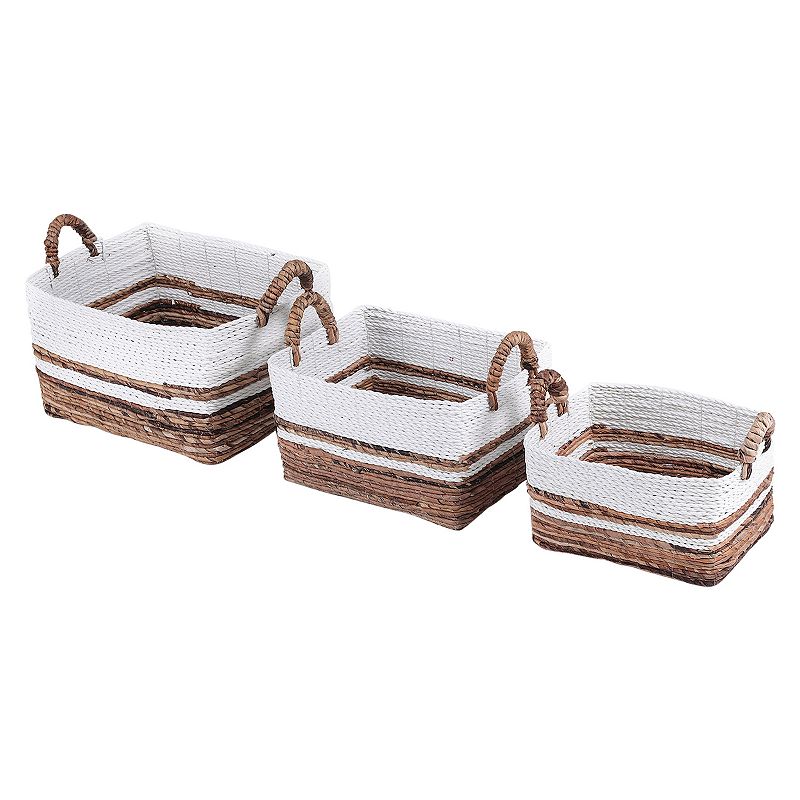 Saddle River Rectangular Dark Banana and White Raffia Rope Basket 3-piece Set