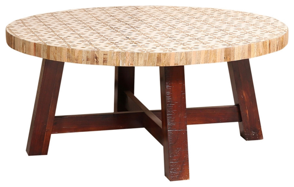 Solid Wood 2 Tone Round Coffee Table   Rustic   Coffee Tables   by Sierra Living Concepts Inc  Houzz