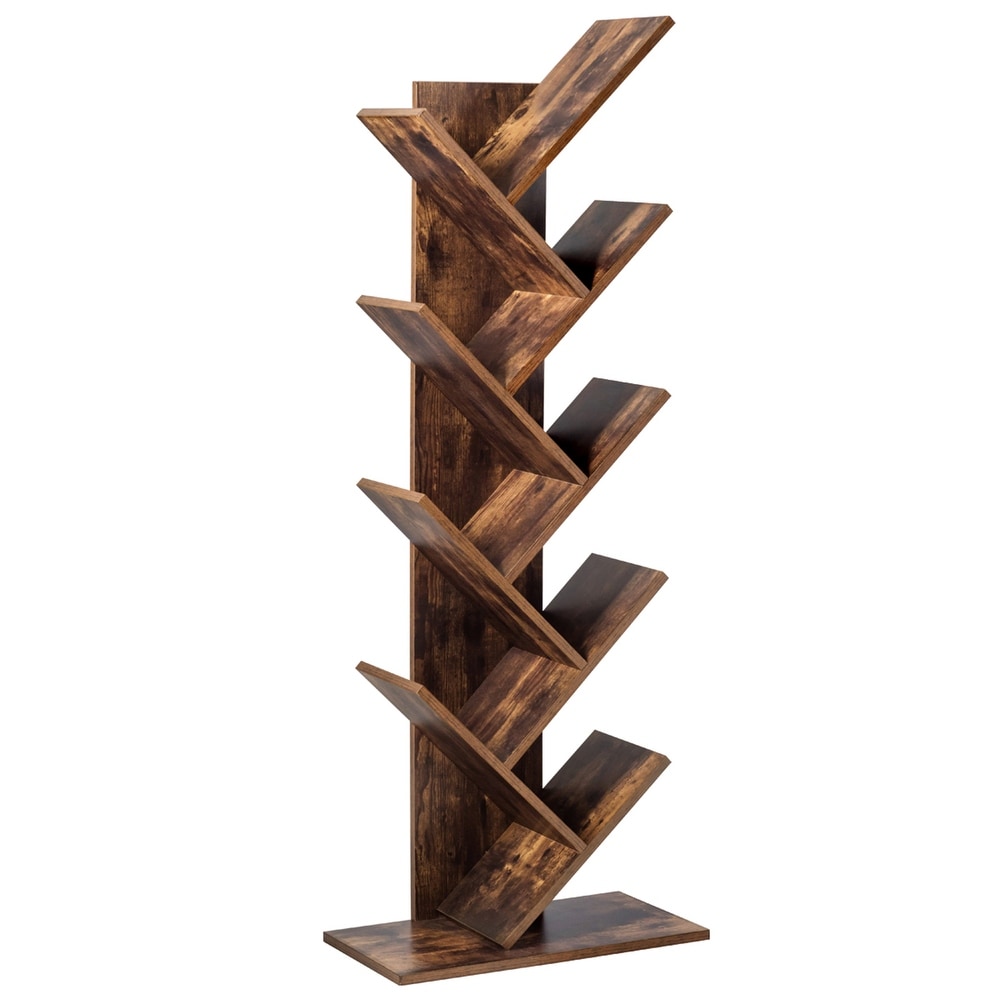 Gymax Tree Bookshelf 8 Tier Bookcase Free Standing Book Rack Display   34'' (L) x 11'' (W) x 37'' (H)