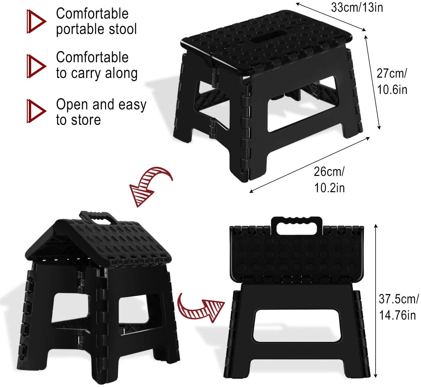 Eyliden Folding Step Stool, 11 inch Non-Slip Footstool for Adults or Kids, Sturdy Safe Enough, Holds up to 300 Lb, Foldable Step Stools Storage/Open Easy, for Kitchen,Toilet,Office,RV (Black, 11inch)