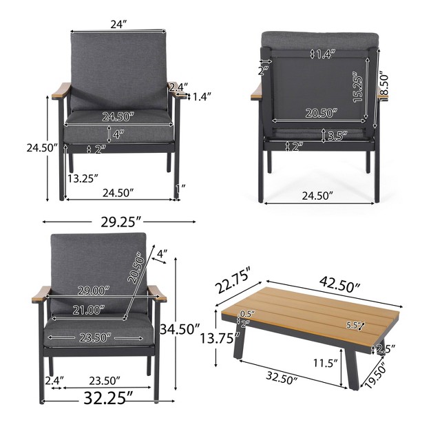 Sinclair 4pc Aluminum And Faux Wood Chat Set Gray Christopher Knight Home