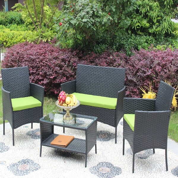 4 PC Simple Rattan Patio Furniture Set， Outdoor Cushioned Sofa - Overstock - 37666665