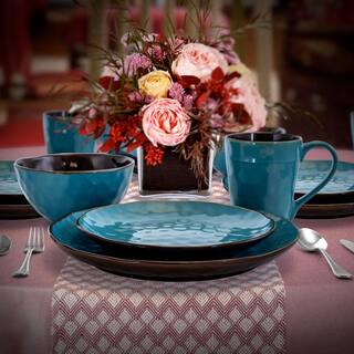 Elama Sea Glass 16-Piece Modern Turquoise Stoneware Dinnerware Set (Service for 4) 985112661M