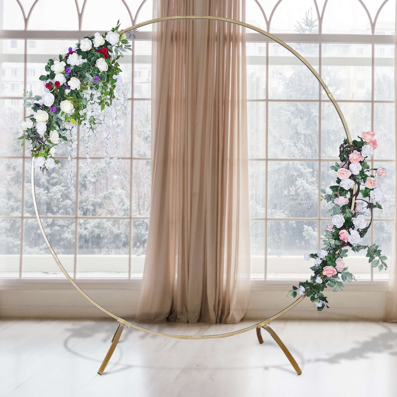 Heavy Duty Gold Metal Round Wedding Arch Photo Backdrop Stand 7.5ft