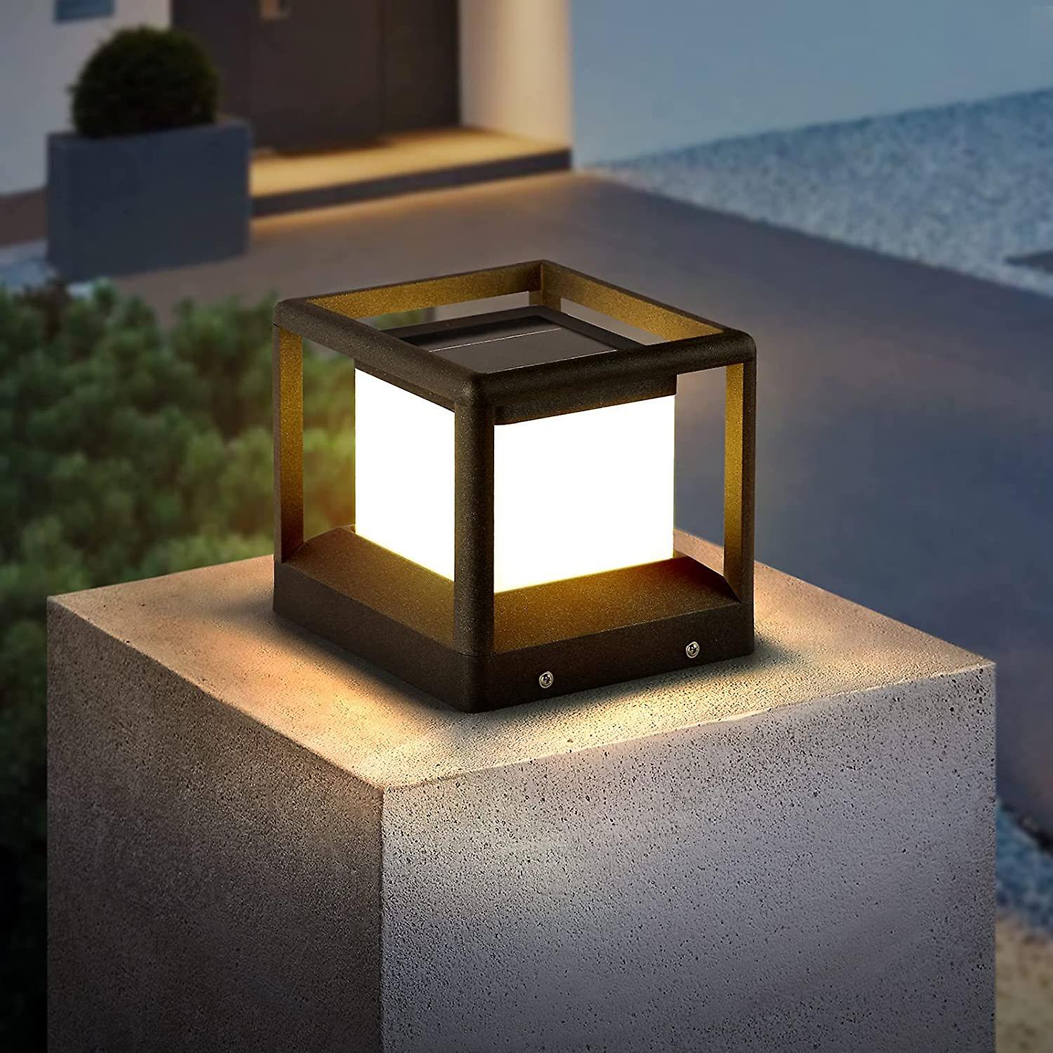 Dexusay Solar Post . Light， Modern Outdoor Fence Deck Column . Lamp Lantern 3000k Landscape Lighting For Flat Surface Patio Posts Garden Decoration Ip