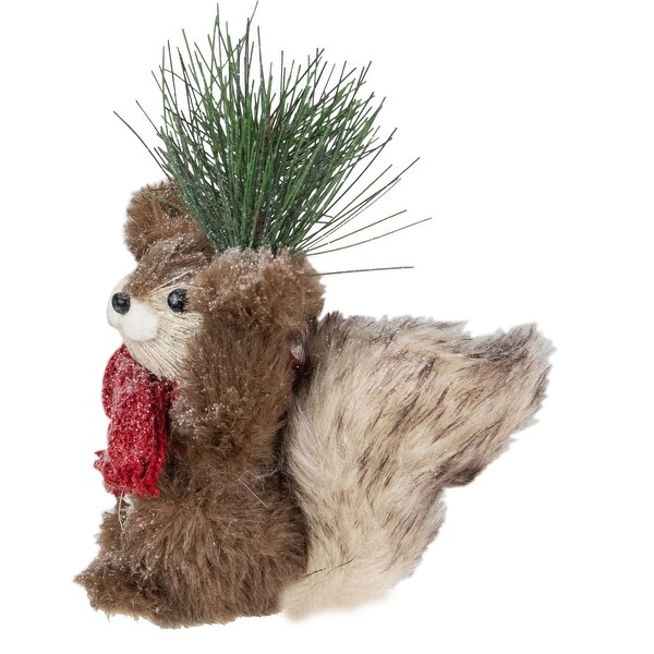 7 Standing Squirrel Pine Sprig Red Scarf Tabletop Christmas Figurine