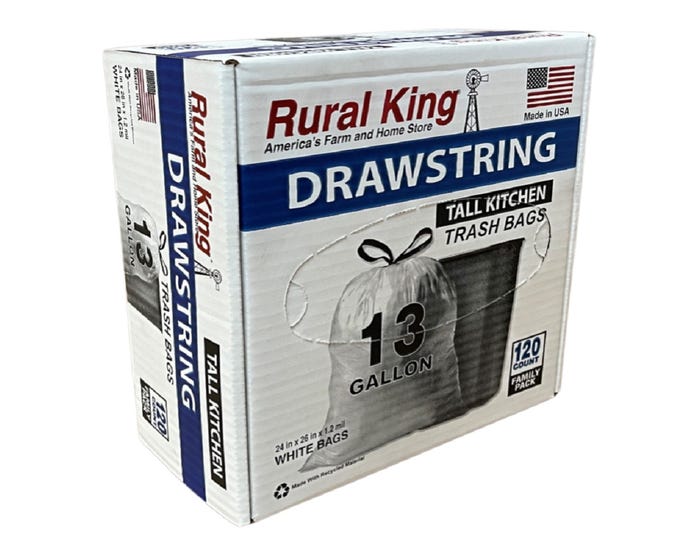 Rural King 13 Gallon Kitchen Drawstring Bags， 120 ct.