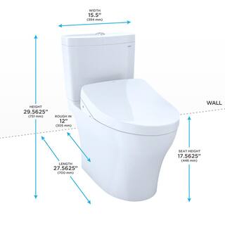 TOTO Aquia IV 2-Piece 0.81.28 GPF Dual Flush Elongated ADA Comfort Height Toilet in Cotton White K300 Washlet Seat Included MW4463036CEMFG#01