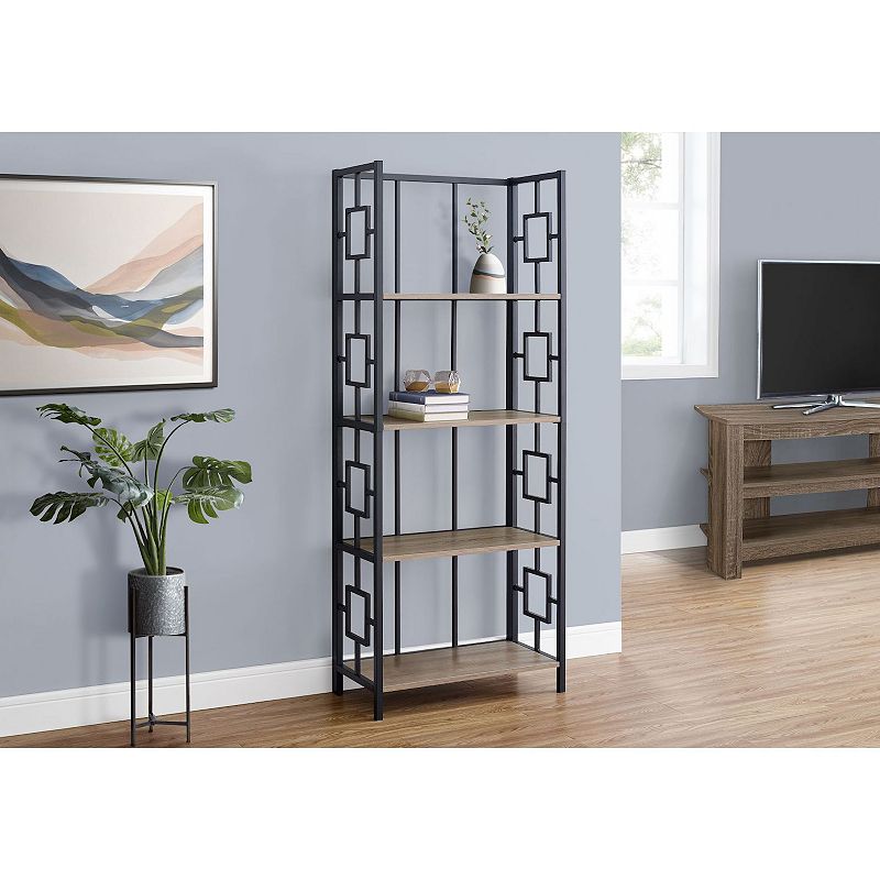 61.5 Taupe Brown and Black Transitional Four Tier Etagere Bookcase