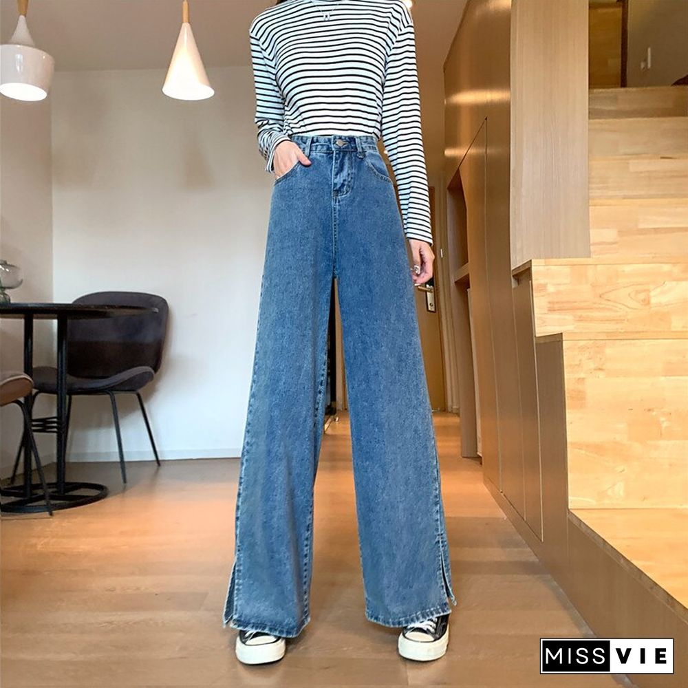 Woman Jeans High Waist Clothes Wide Leg Denim Clothing Blue Streetwear Vintage Quality Fashion Harajuku Straight Pants