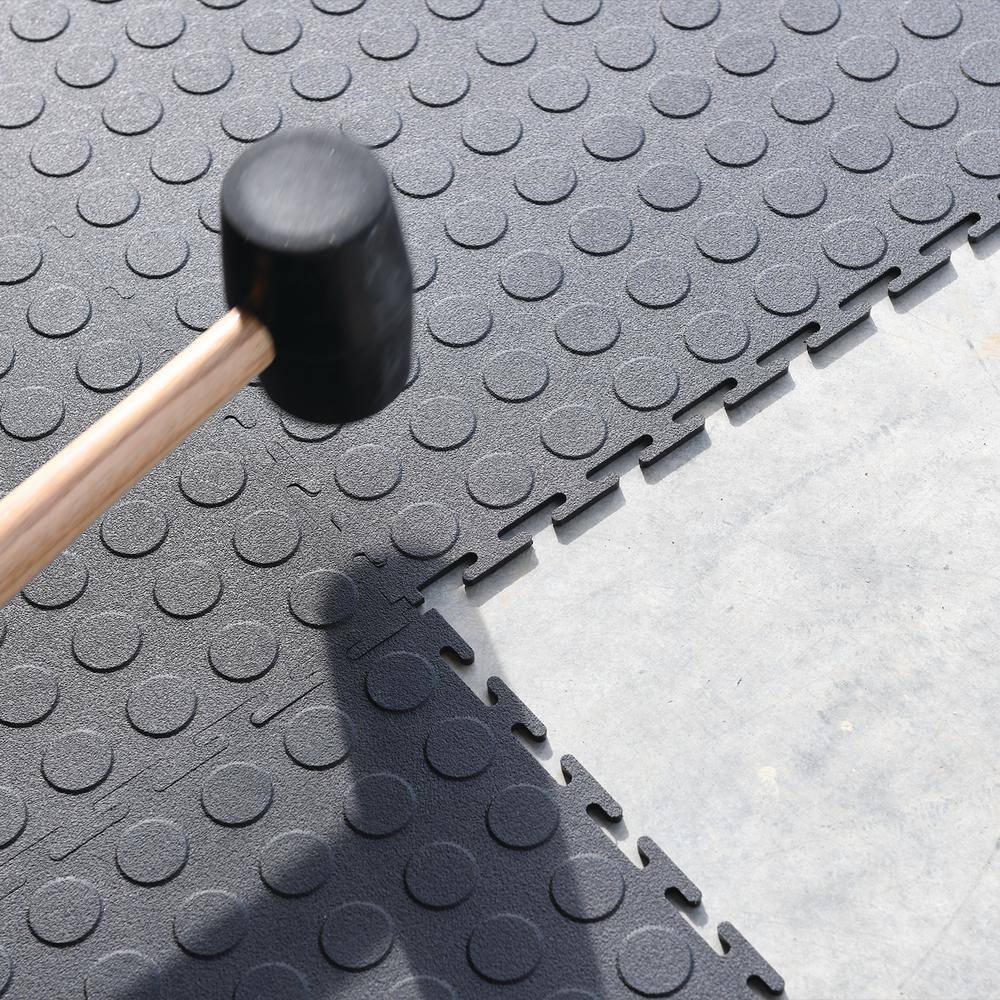 TrafficMaster Black Raised Coin 18 in. W x 18 in. L x 0.1 in. Thick Rubber Exercise\Gym Flooring Tiles (6 Tiles\Case) (13.5 sq. ft.) 11N-532-18X18HD