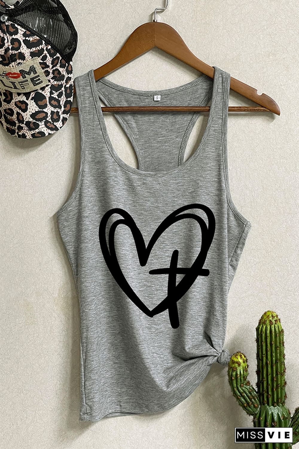 CROSS AND HEART Printed Sleeveless Tank Top Wholesale