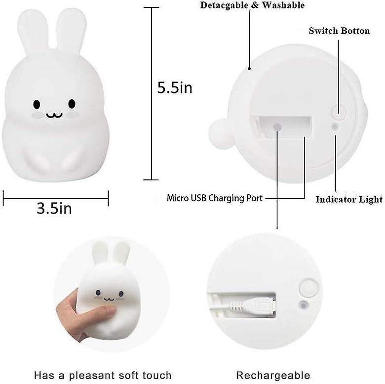 Kids Night Light Rabbit Lamp Soft Silicone Bedside Lamp 9 Colors Rechargeable Remote Control Led Night Light For Gift/office/bedroom/outdoor