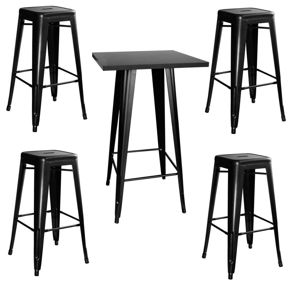 AmeriHome Metal 5-Piece Black Metal Tabletop and Black Metal Frame Pub Table Set 801149