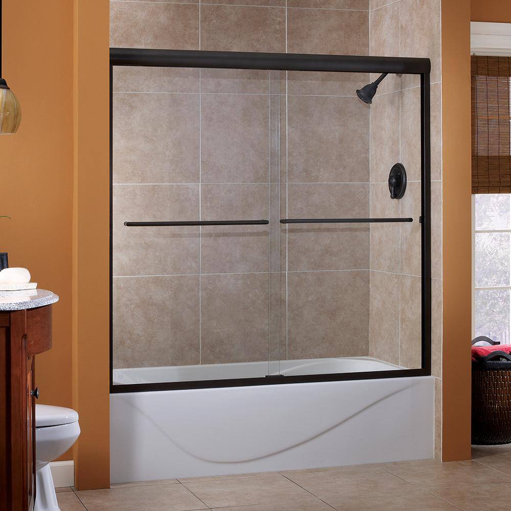 CRAFT + MAIN Cove 60 in. W x 60 in. H Sliding Semi Frameless Tub Door in Matte Black with Clear Glass CVST6060-CL-MB