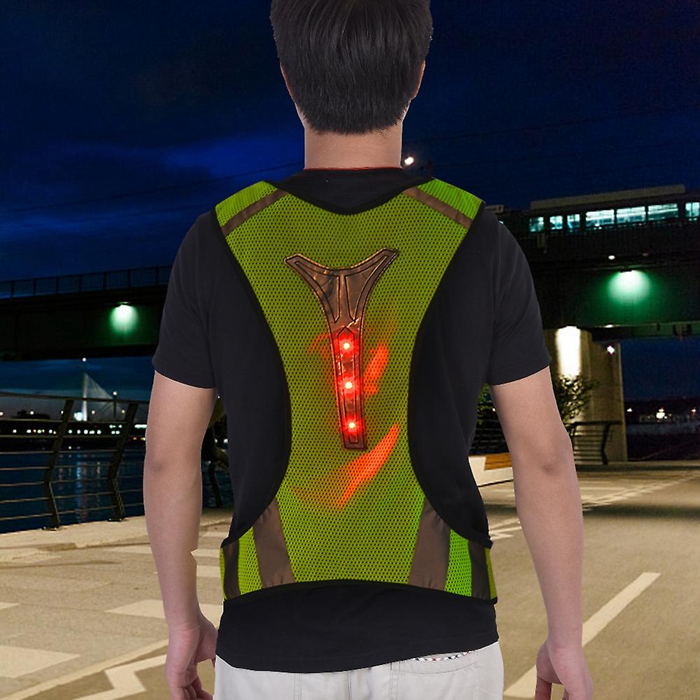 Outdoor Sports Safety Night Running Fluorescent Yellow Led Reflective Vest Waistcoat