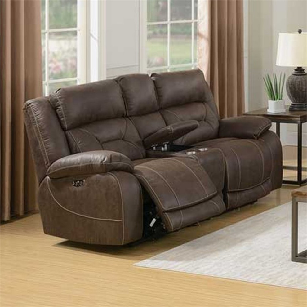 Steve Silver Aria Faux Leather Reclining Loveseat in Saddle Brown   Transitional   Loveseats   by Homesquare  Houzz