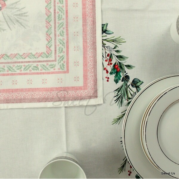 Wipeable Spill Resistant French Acrylic Coated Christmas Tablecloth - White