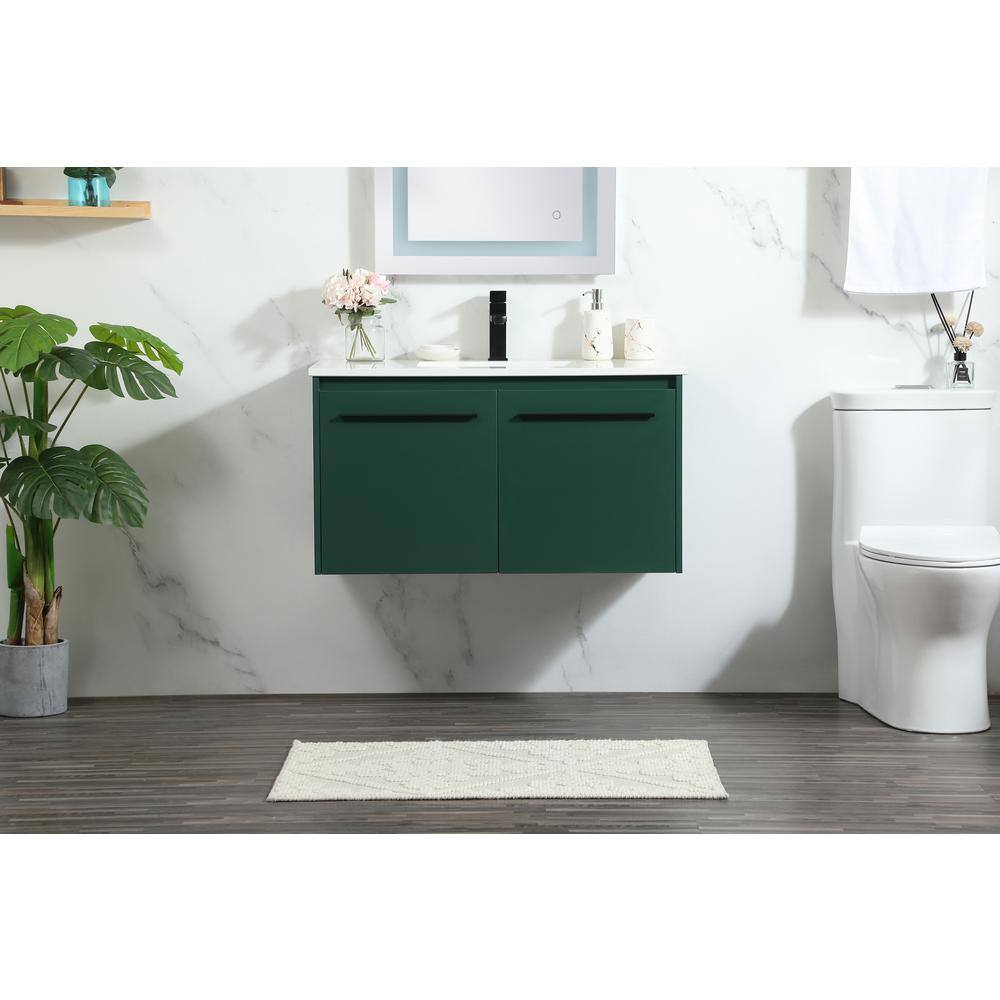 Simply Living 36 in. W x 18 in. D x 19.7 in. H Bath Vanity in Green with Ivory White Quartz Top SL133608MGN