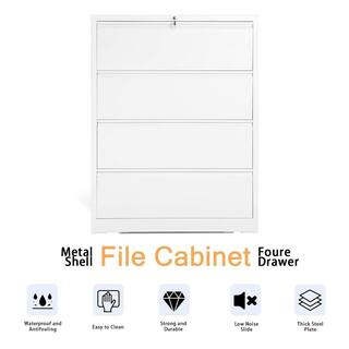 Aobabo White 4-Drawer Lateral File Cabinet with Lock for LetterLegal Size Paper PX-4CKX002-1