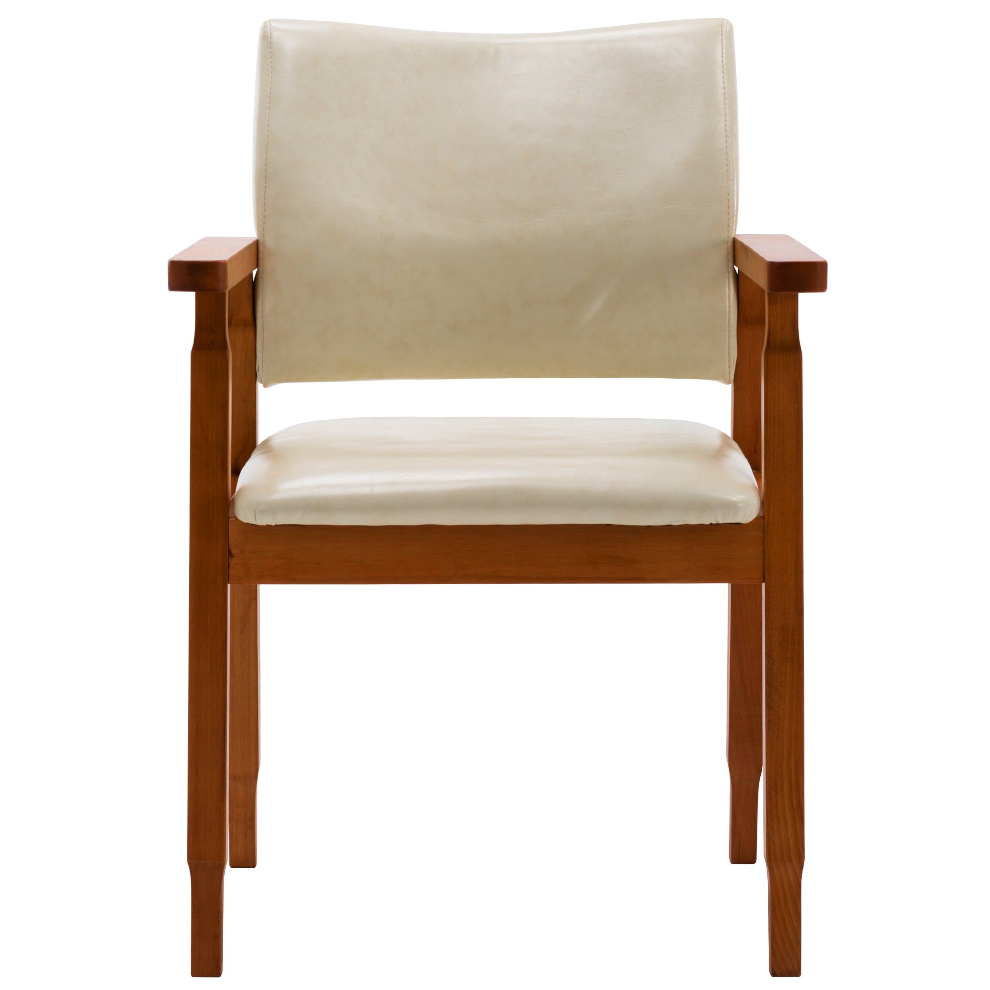 Tan Mid-Century PU Leather Upholstered Arm Chair， Dining chair， Set of 2