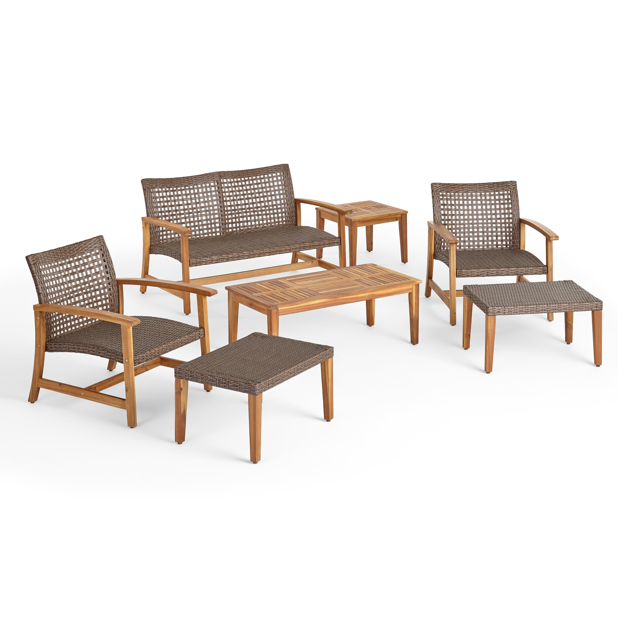 Savannah Outdoor 7 Piece Wood and Wicker Chat Set