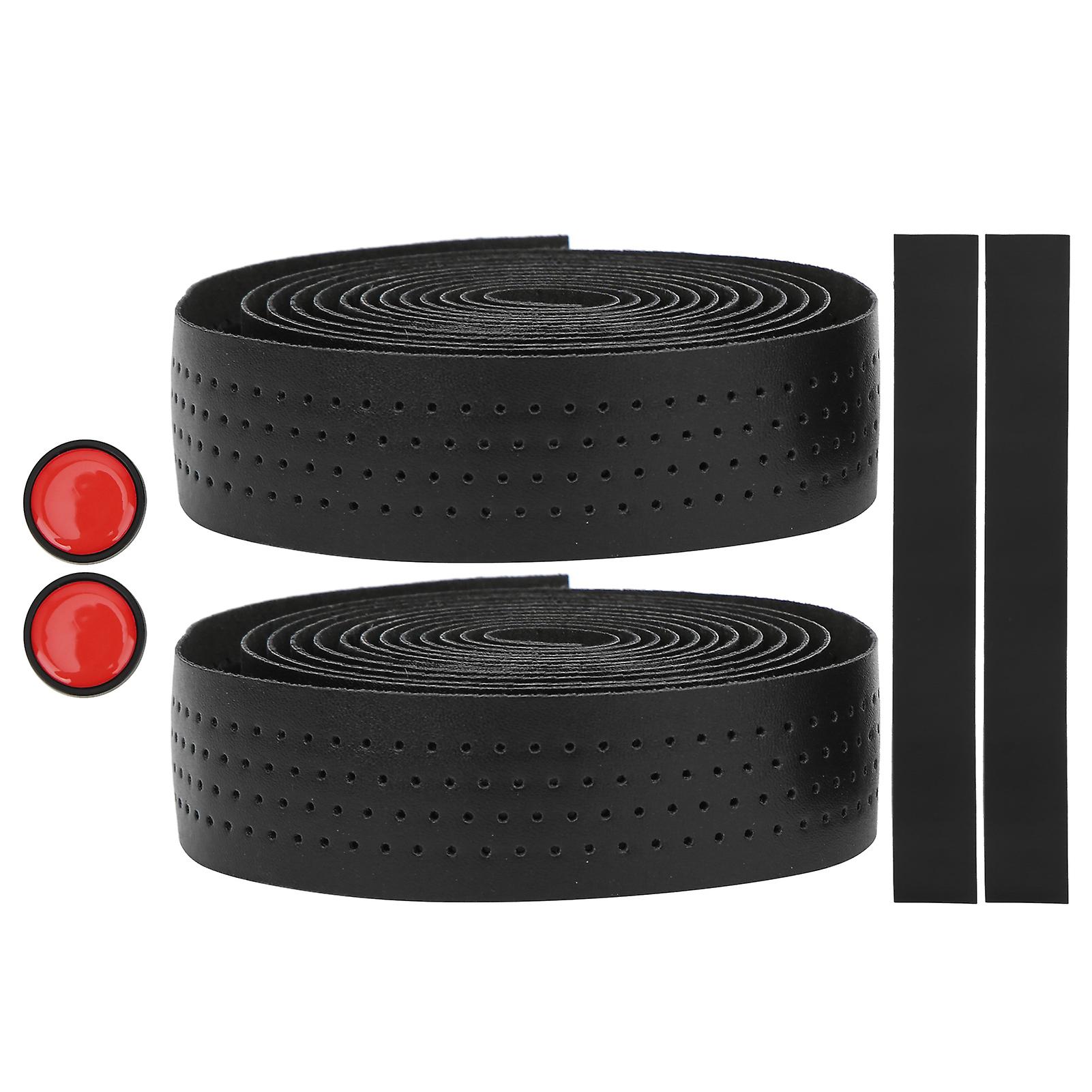 2pcs Cycling Pu Leather+eva Handlebar Belt Road Bike Antislip Bar Tape Handlebar Strapblack