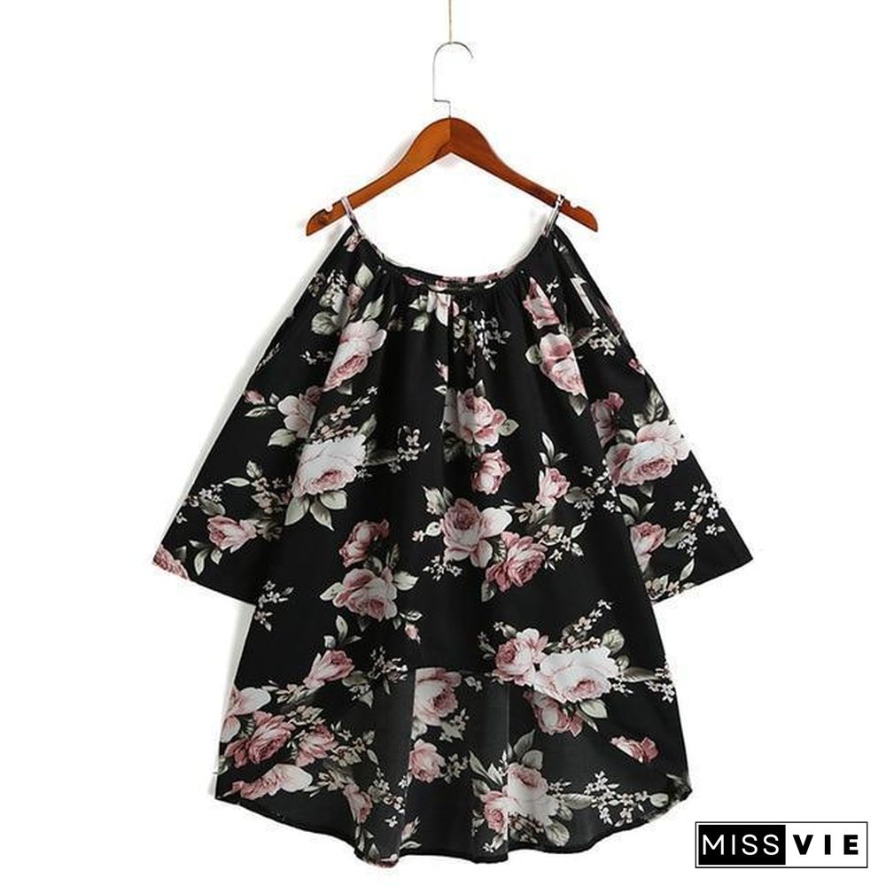 Women Off Shoulder Shirts Boho Floral Print Tunic Plus Size Blouse Shirt