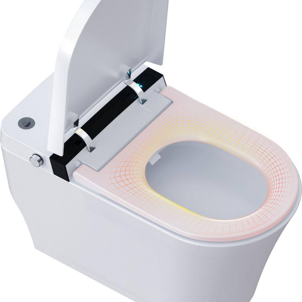 tunuo Smart Auto Open 1-Piece 1.32 GPF Single Flush Elongated Toilet in. White Seat Included with Remote Control SFWF-W15668BT