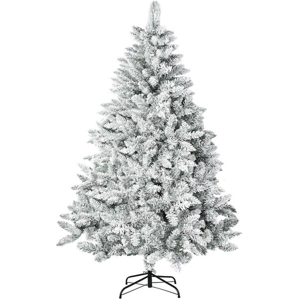 Suncrown 7ft Artificial Xmas Flocked Christmas Tree with Metal Stable Stand Base for Indoor and Outdoor Holiday Decoration