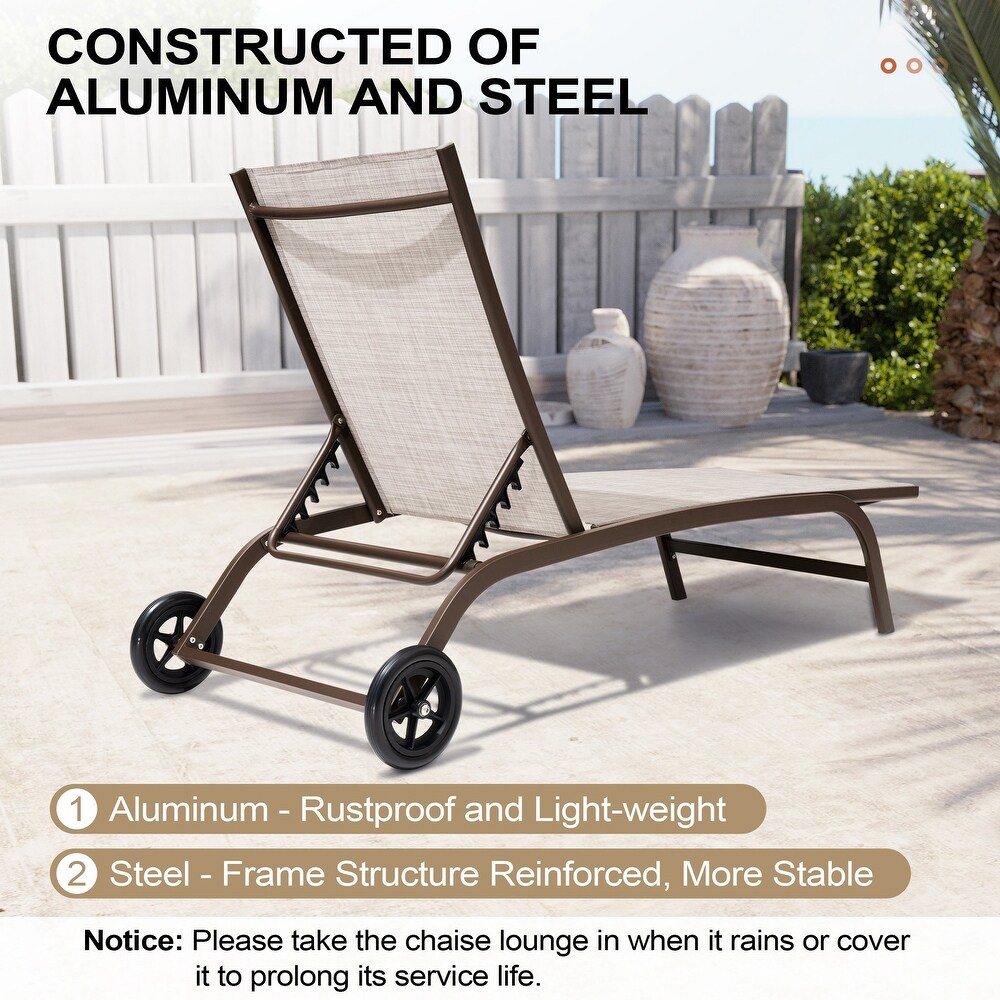 Outdoor Chaise Lounges and Side Table  Patio Lounger with Wheels 3 Piece Set   See Picture