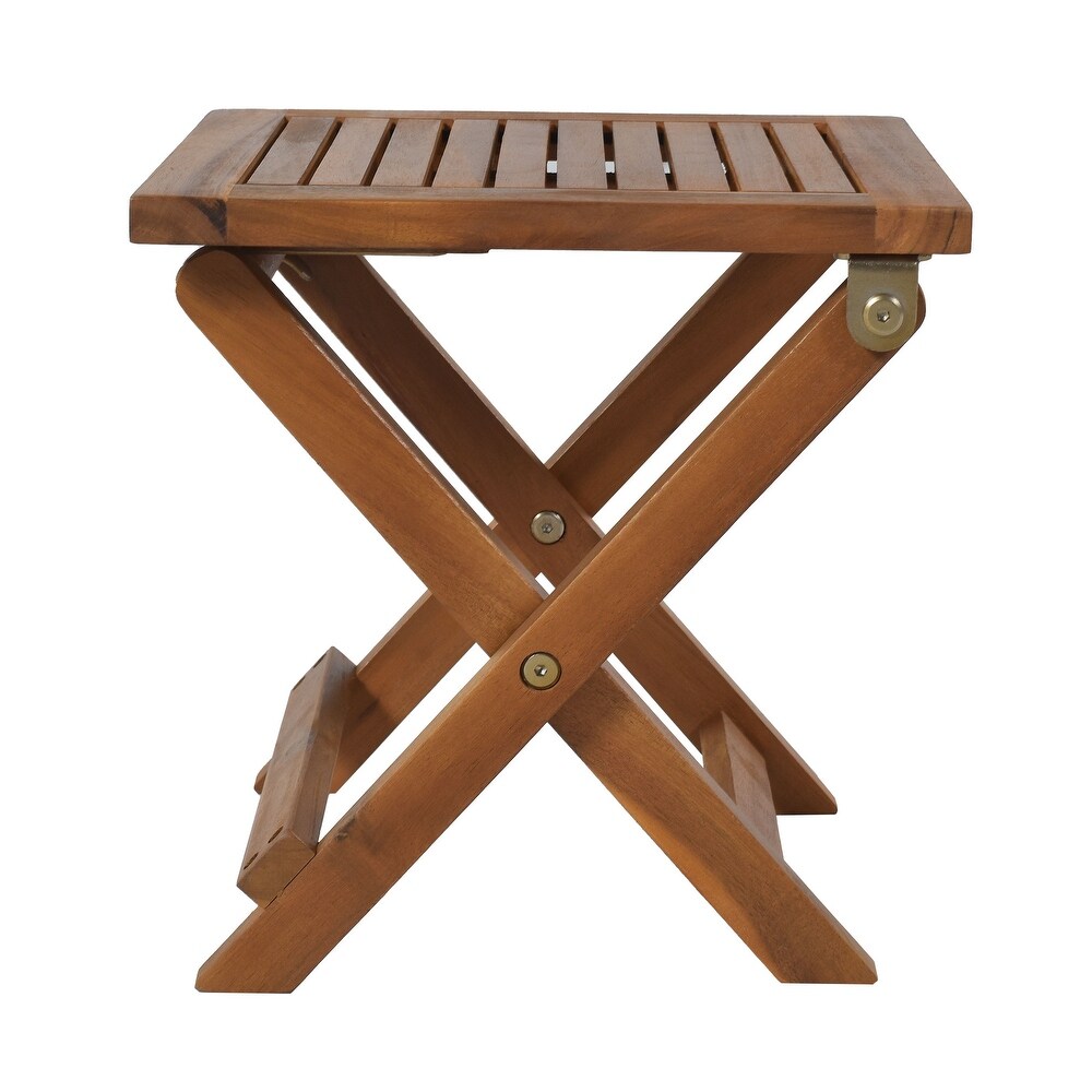 Outdoor Patio Wood Portable Extended Chaise Lounge Set with Foldable Tea Table